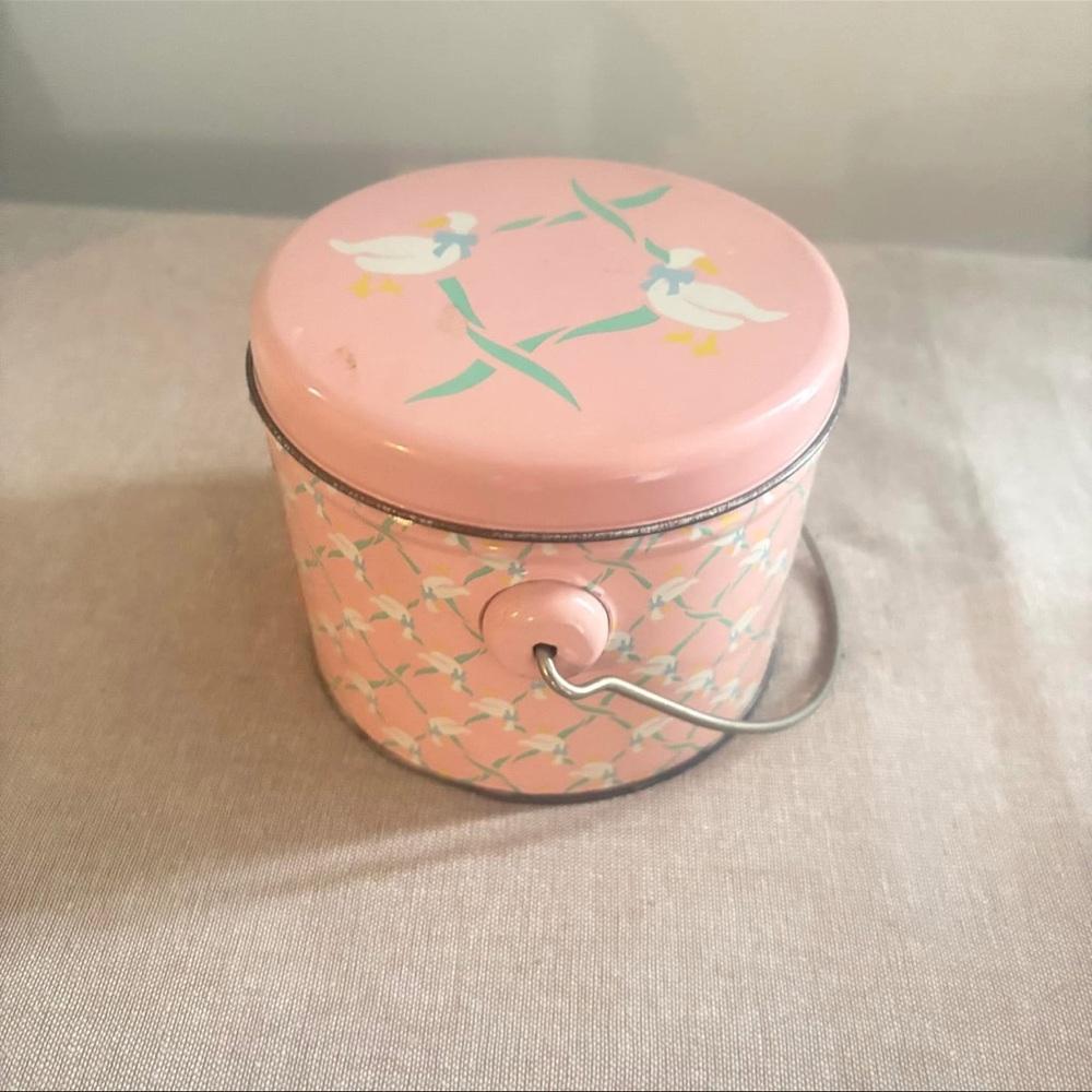 Pink Floral Tin with Bird Design